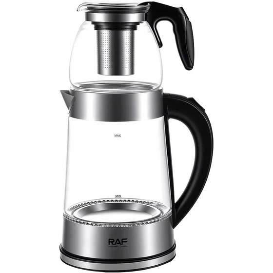 چای ساز راف مدل R7217 ظرفیت ۱ لیتر با کتری شیشه‌ای