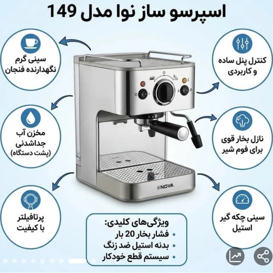 اسپرسو ساز نوا مدل NCM149 ظرفیت ۱.۲ لیتر