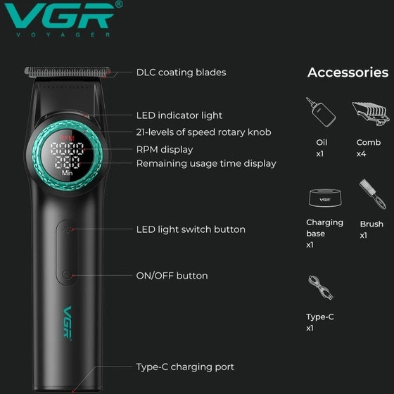 ماشین اصلاح وی جی آر مدل VGR V-977 با تیغه سرامیک و برش مستقیم