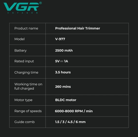 ماشین اصلاح وی جی آر مدل VGR V-977 با تیغه سرامیک و برش مستقیم