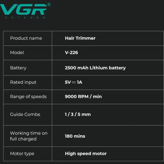 ماشین اصلاح وی جی آر مدل VGR V-226 با تیغه سرامیک برش مستقیم